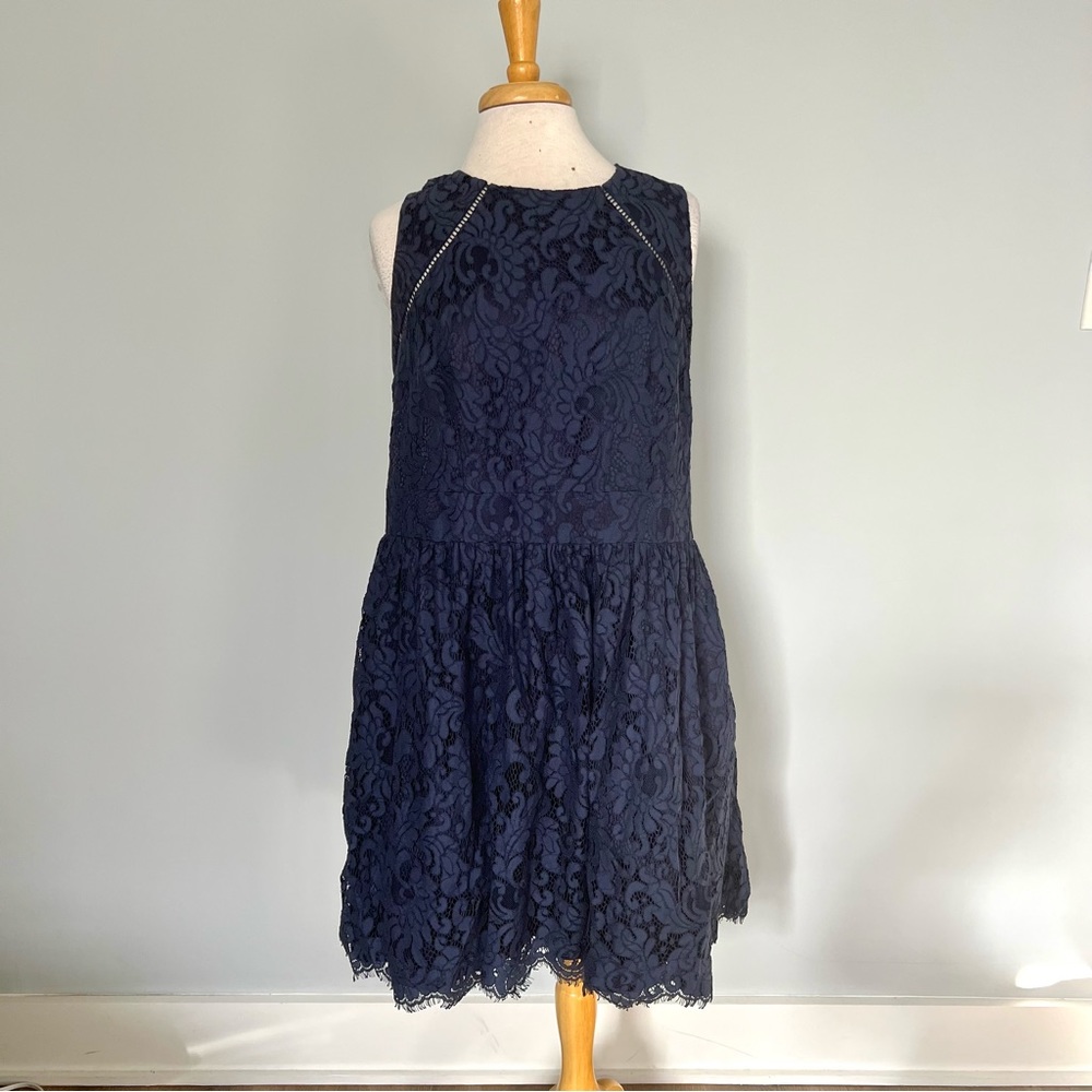 Eliza J Navy Blue Floral Eyelet Sleeveless Dress Plus Size 14 W